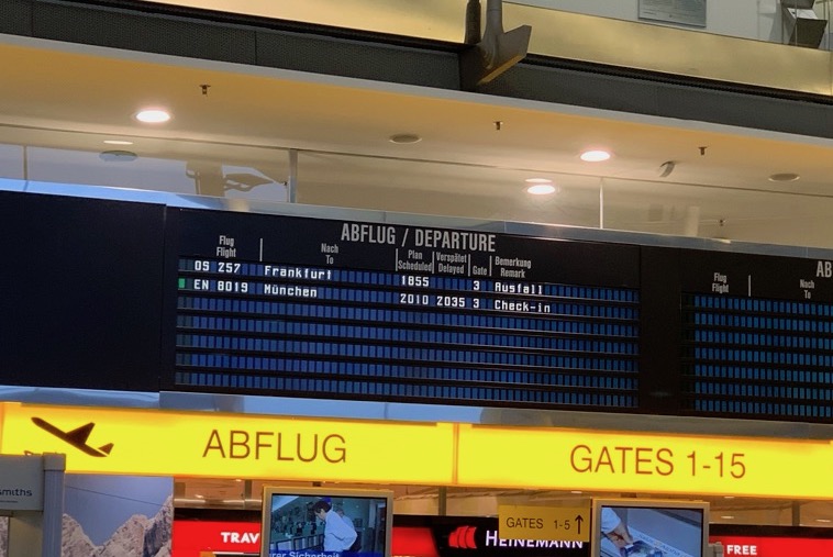 My first flight from Graz to Frankfurt was cancelled.