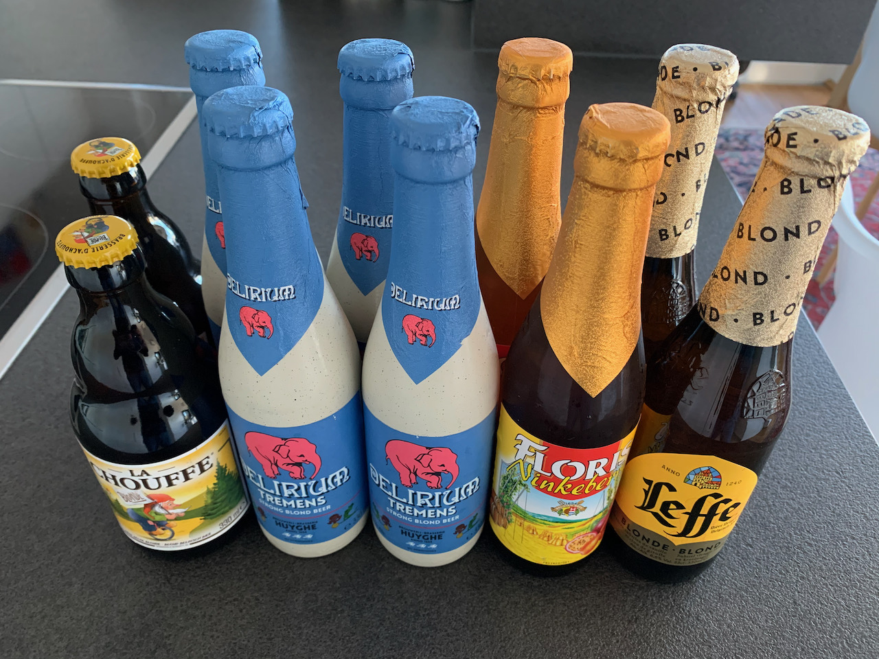 Just one of the packages I sent out: La Chouffe, Tremens, Floris Nickeberry, Leffe Blond